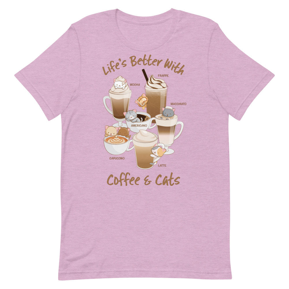 Cute Coffee Cats Kawaii T-Shirt S / Heather Prism Lilac