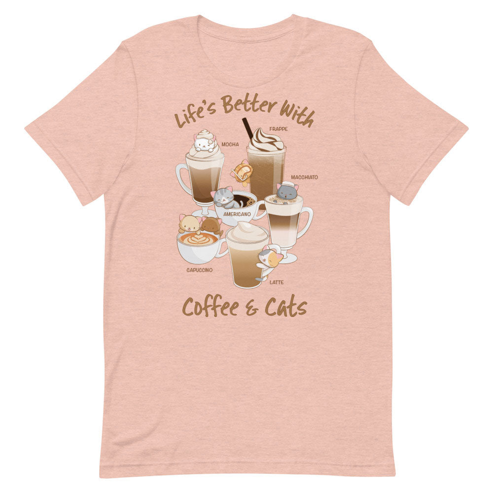 Cute Coffee Cats Kawaii T-Shirt S / Heather Prism Peach