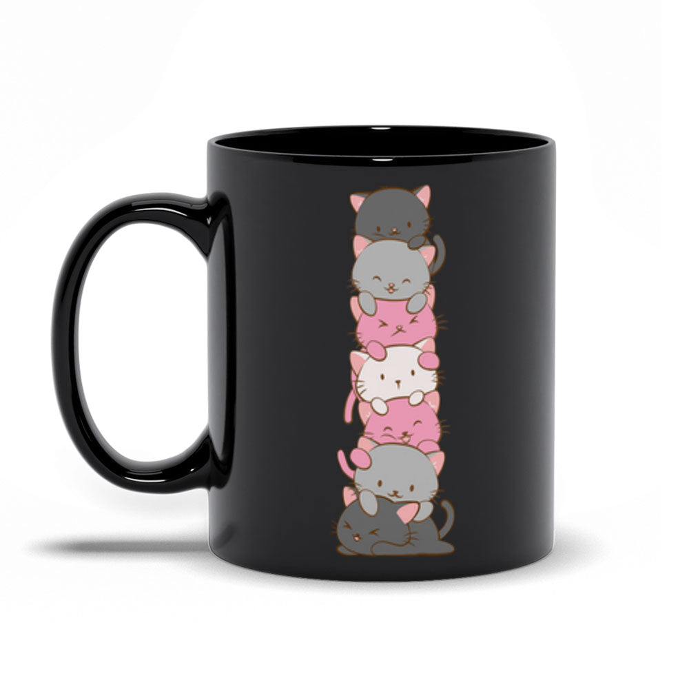 Cute Kawaii Cat Demigirl Pride Mug - black 11oz