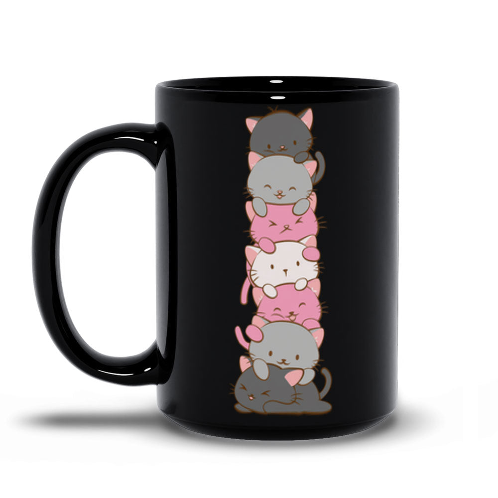 Cute Kawaii Cat Demigirl Pride Mug - black 15 oz