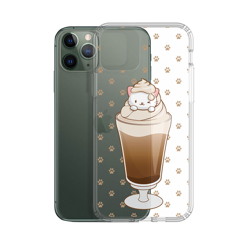 Kawaii Mocha Coffee Cat Phone Case - Clear Aesthetic