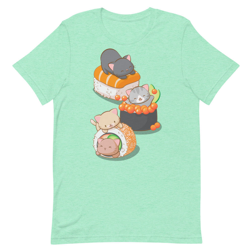Cute Sushi Cats Kawaii T-Shirt S / Heather Mint