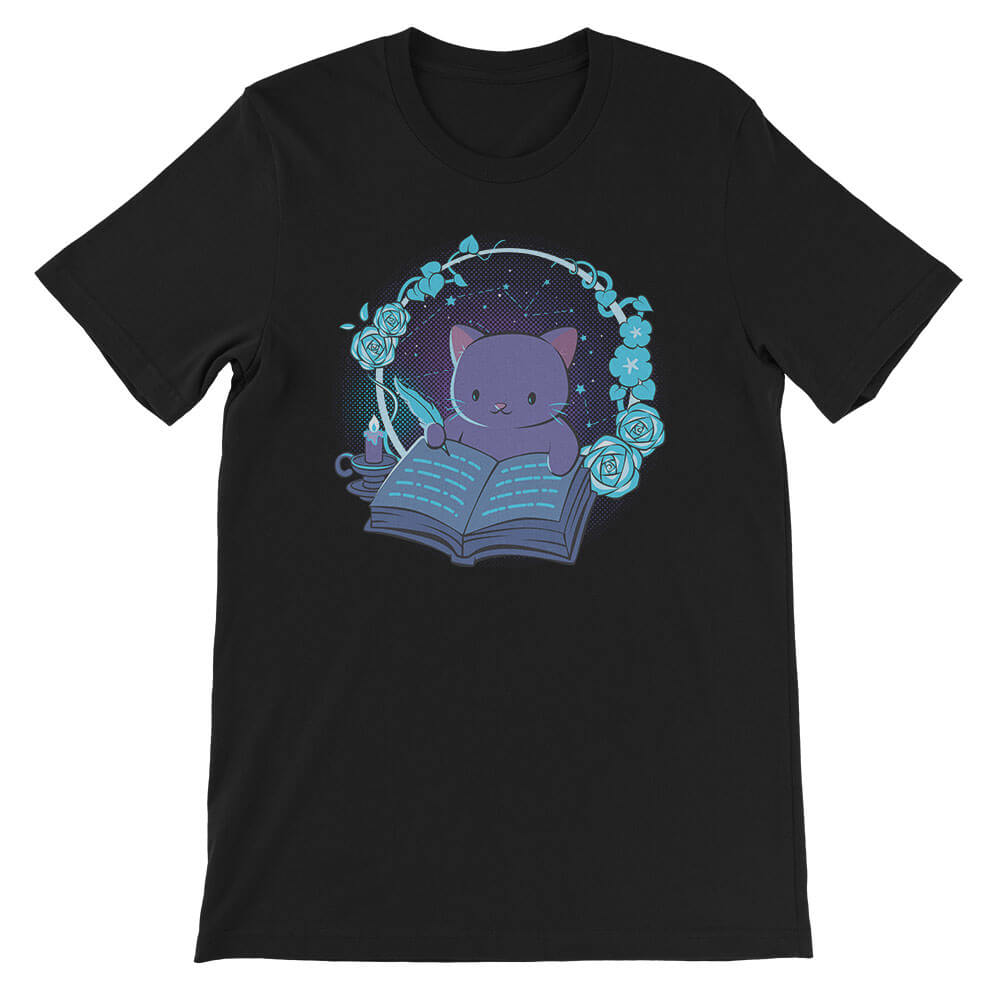 Cute Writing Cat Kawaii T-shirt for Writers Black
