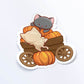 Cute Cats on Pumpkin Cart for Fall Kawaii Sticker
