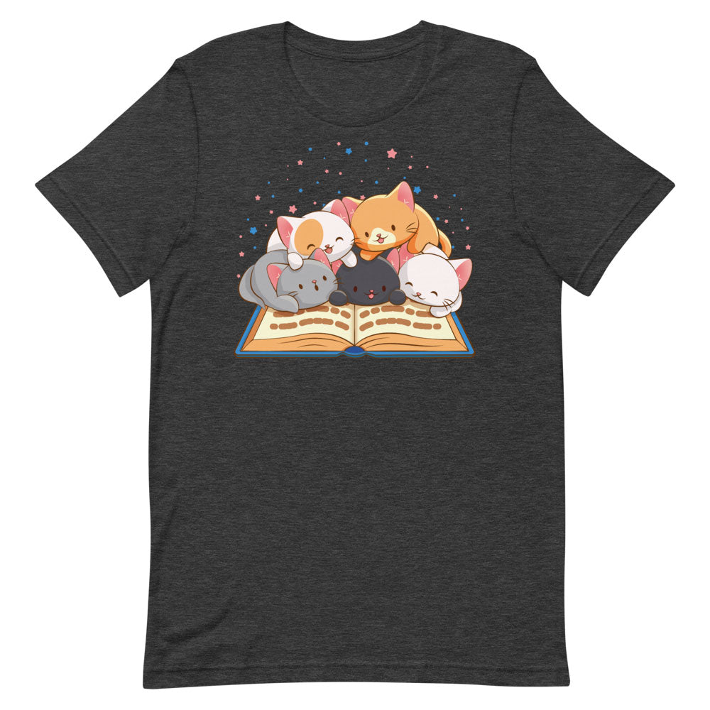 Cute Kawaii Cats Reading T-shirt for Readers and Book Lovers S / Dark Grey Heather