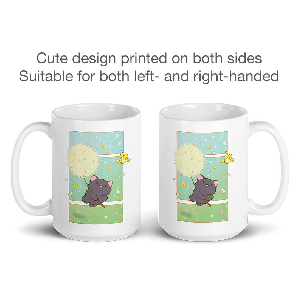 Dandelion Flight Kawaii Cat Cute Mug printed on both sides