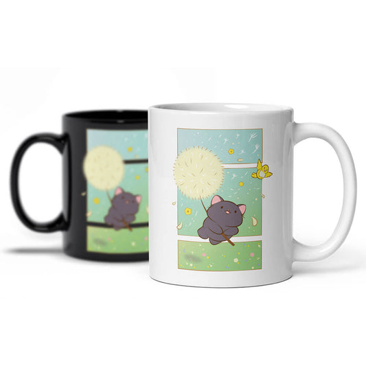 Dandelion Flight Kawaii Cat Cute Mug