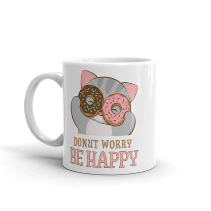 Donut Worry Be Happy Cute Cat Kawaii Mug 11 oz / White