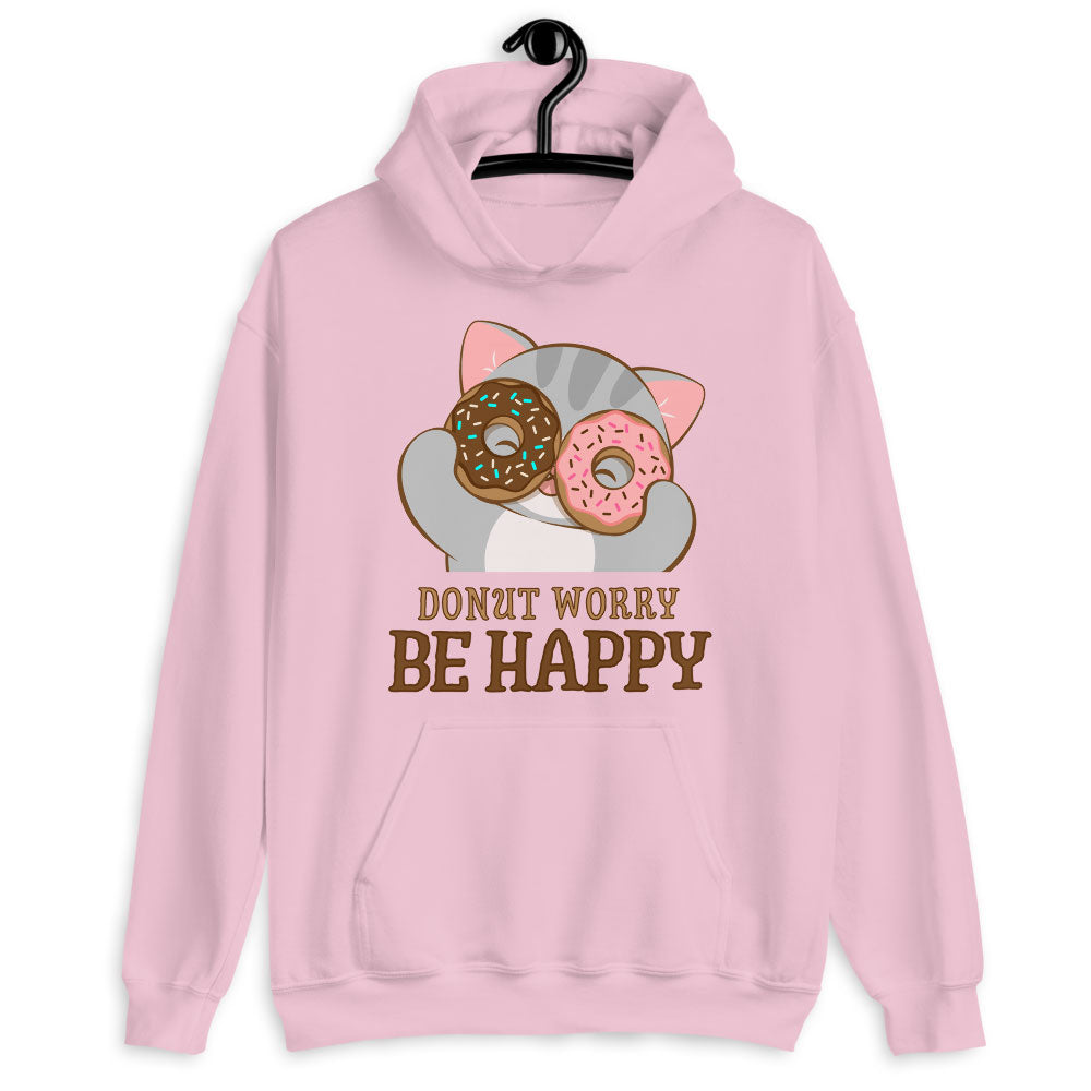 Donut Worry Be Happy Kawaii Cat Hoodie Light Pink / S