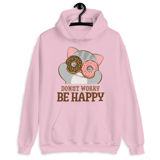 Donut Worry Be Happy Kawaii Cat Hoodie Light Pink / S
