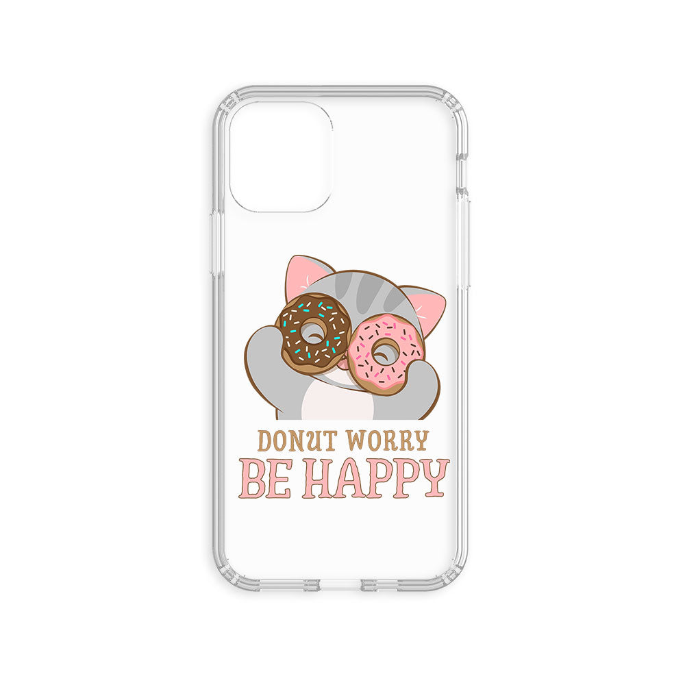 Donut Worry Be Happy Kawaii Cat Phone Case - Clear Aesthetic