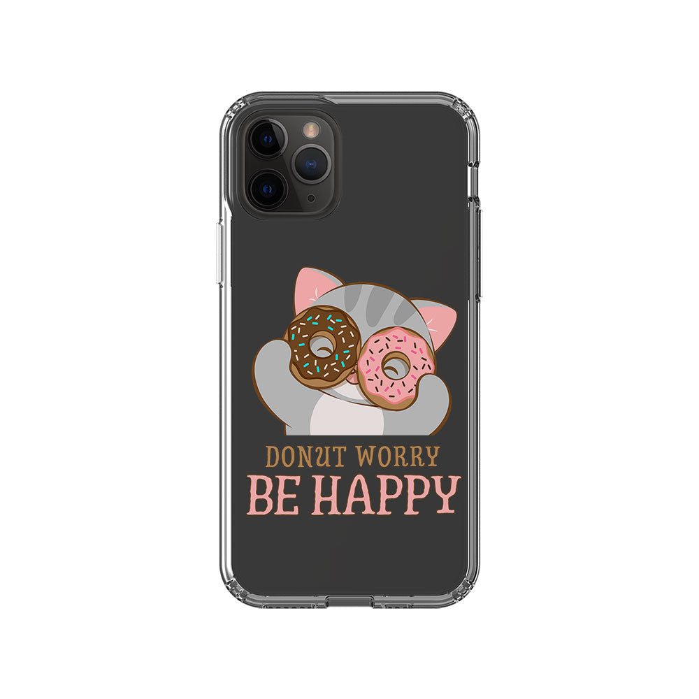 Donut Worry Be Happy Kawaii Cat Phone Case - Clear Aesthetic