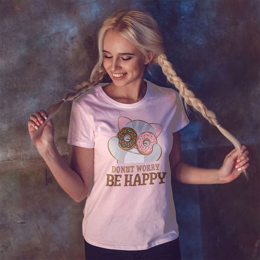 Donut Worry Be Happy Kawaii Cat T-Shirt