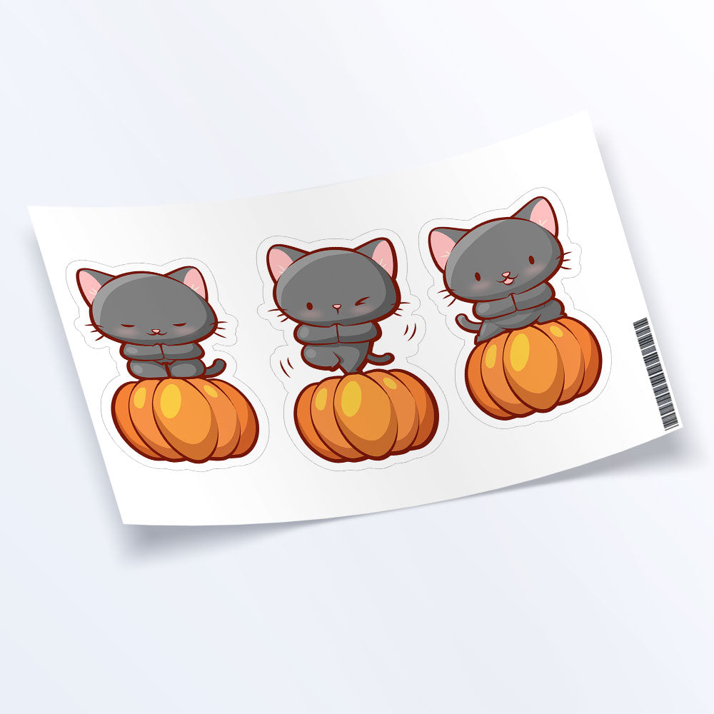 Funny Pumpkin Yoga Cats Kawaii Sticker Sheet