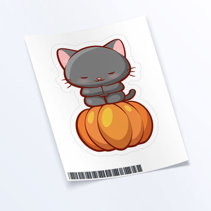 Funny Pumpkin Yoga Cats Kawaii Sticker - Lotus pose