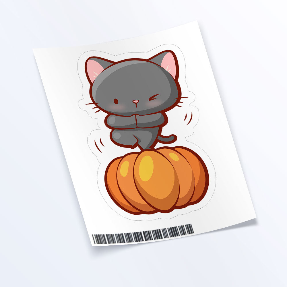 Funny Pumpkin Yoga Cats Kawaii Sticker - tree pose