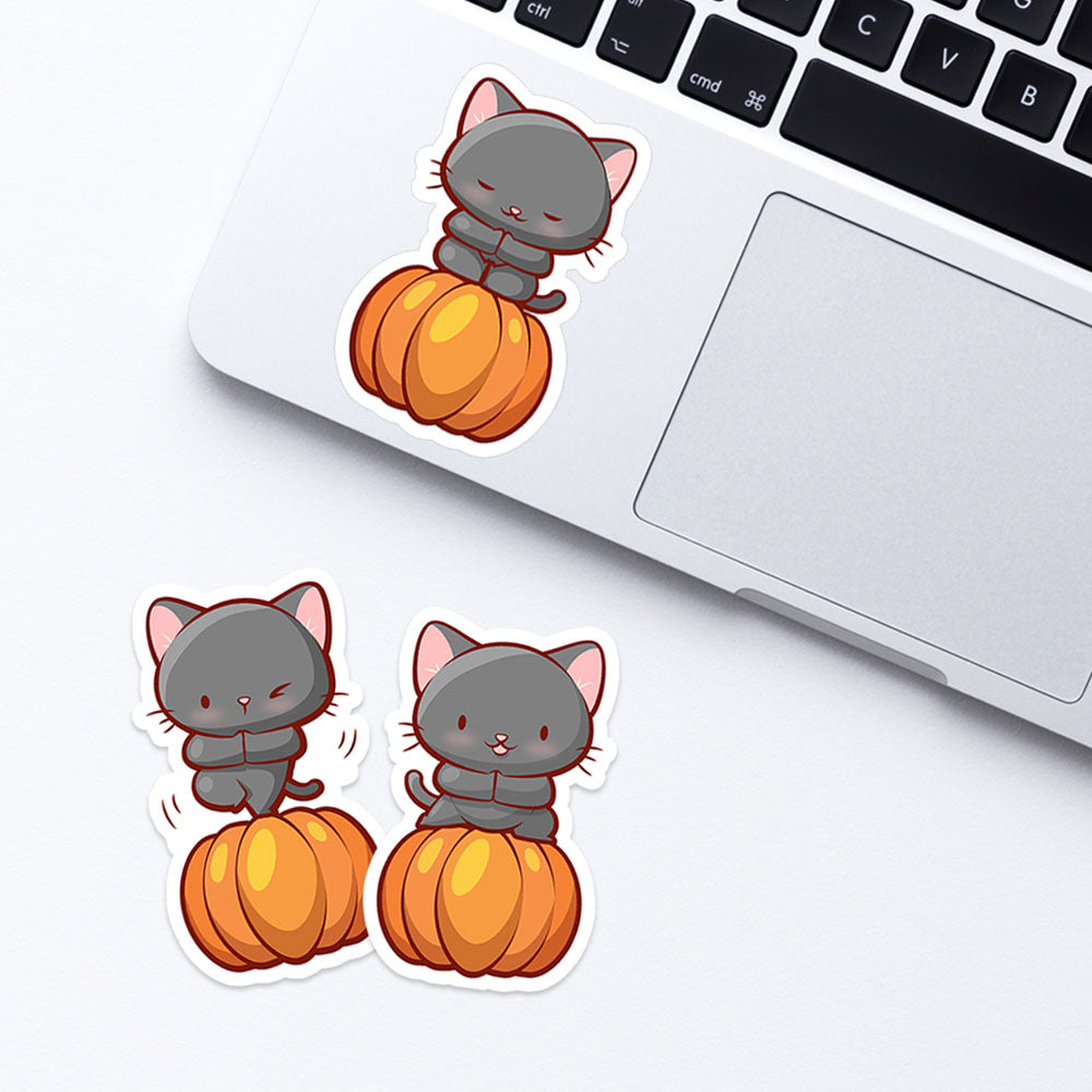 Funny Pumpkin Yoga Cats Kawaii Stickers for laptop