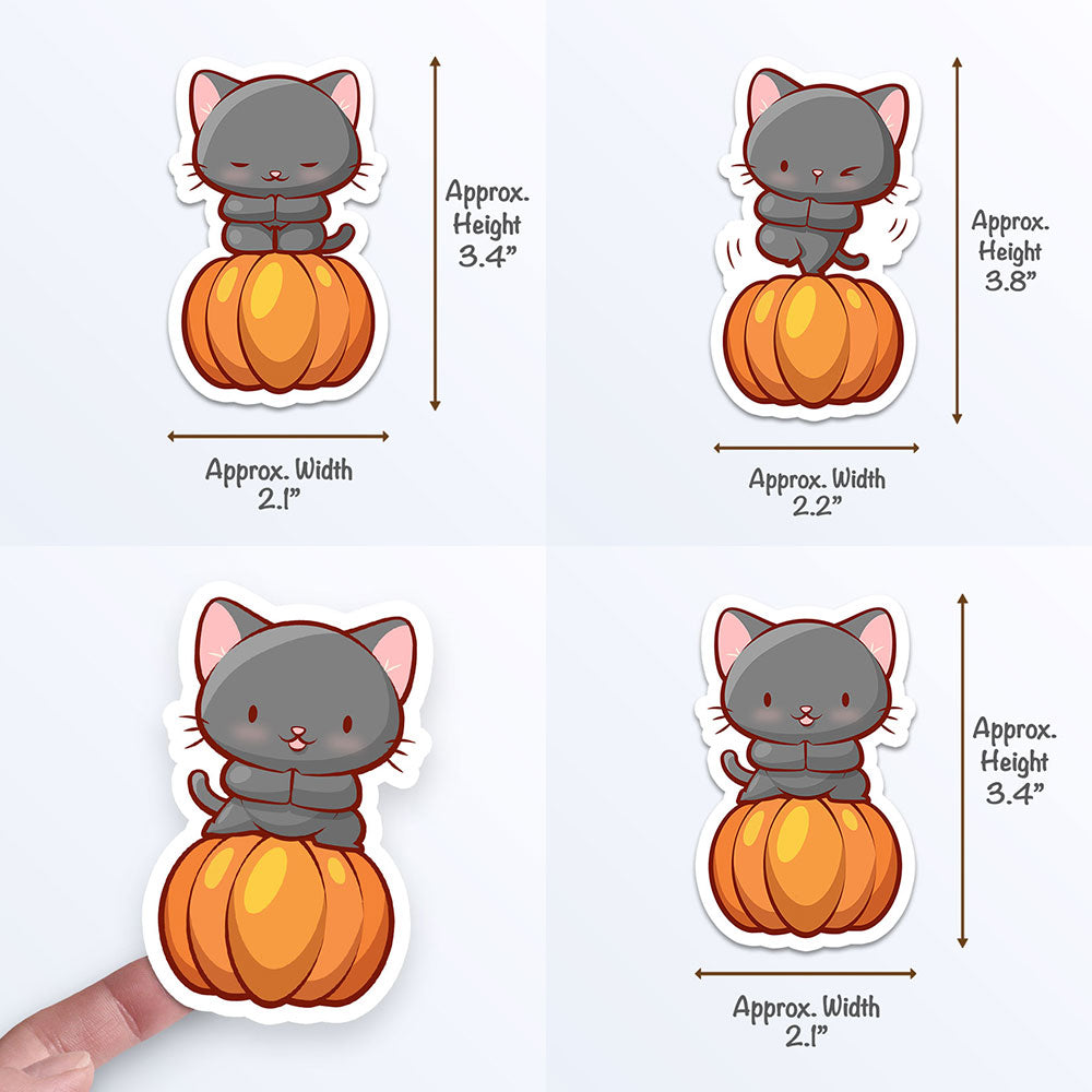 Funny Pumpkin Yoga Cats Kawaii Stickers Measurements