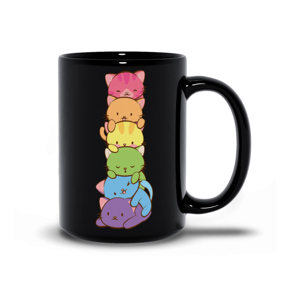 Gay Pride Cute Kawaii Cat Mug 15 oz / Black