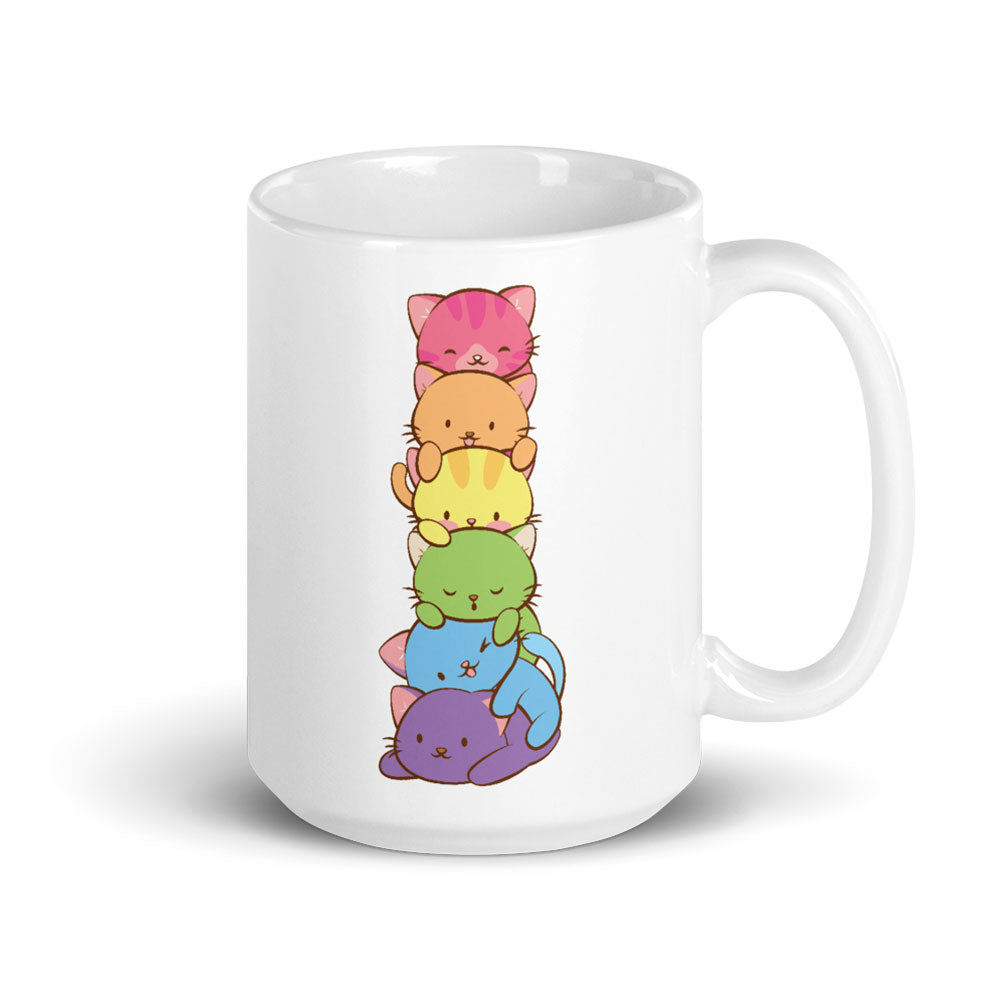 Gay Pride Cute Kawaii Cat Mug 15 oz / White