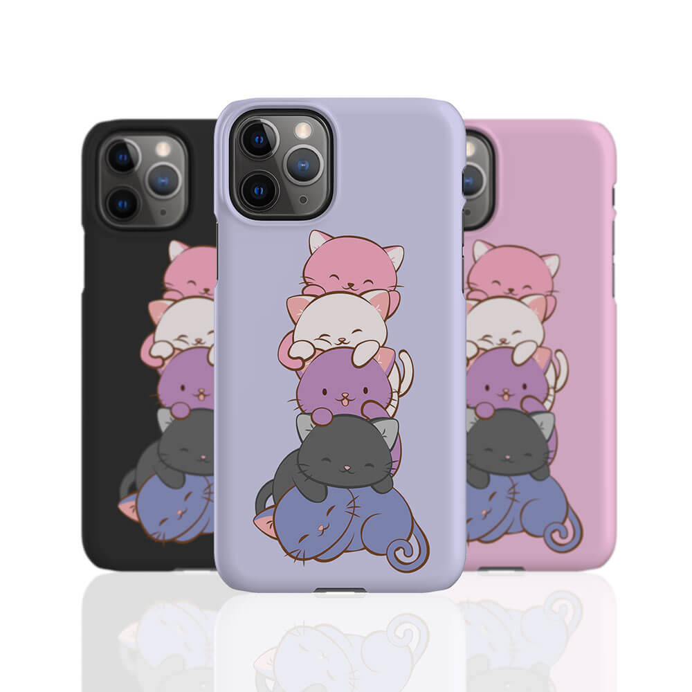 Genderfluid Pride Kawaii Cat Phone Case - purple, black, pink
