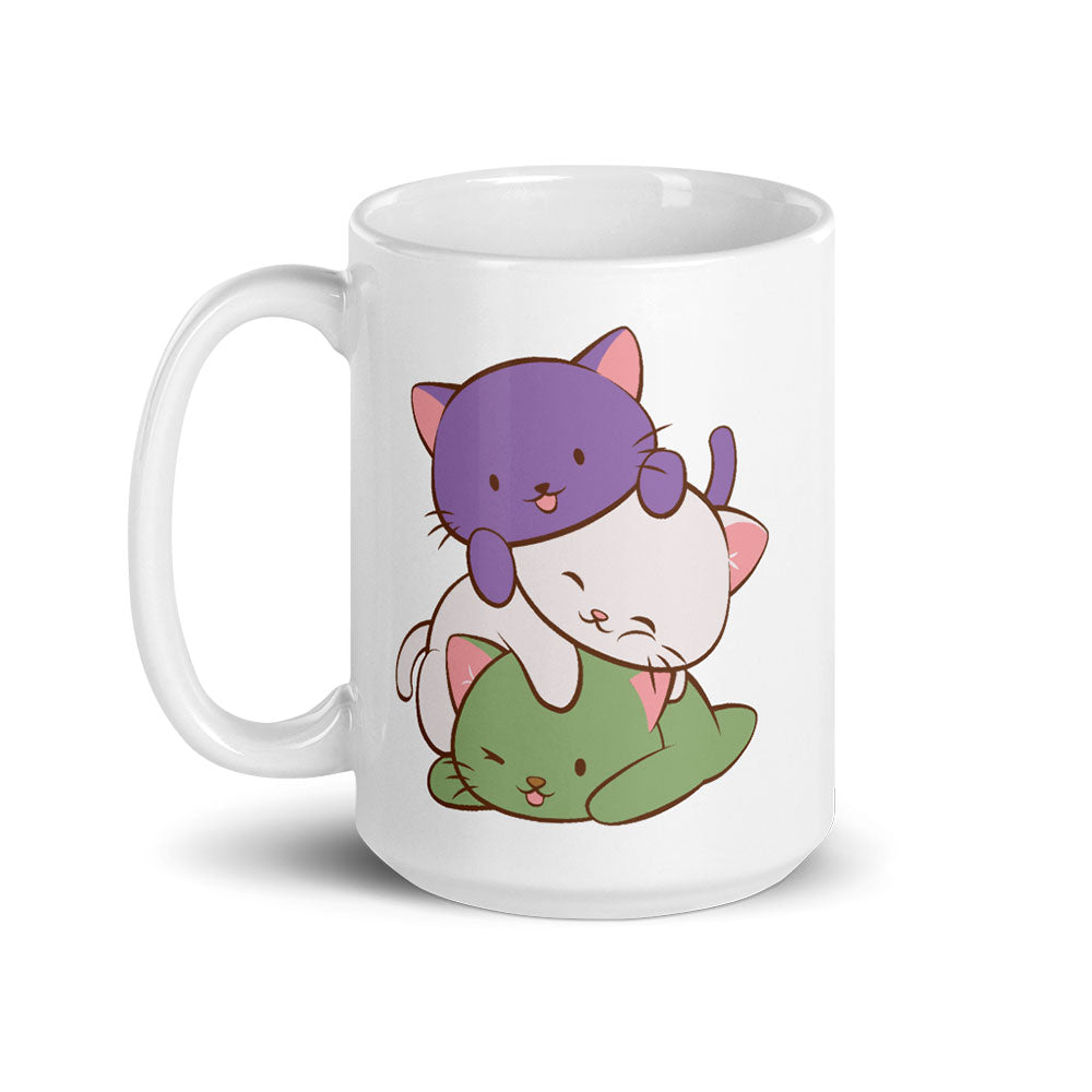 Genderqueer Pride Cute Kawaii Cat Mug 15 oz / White