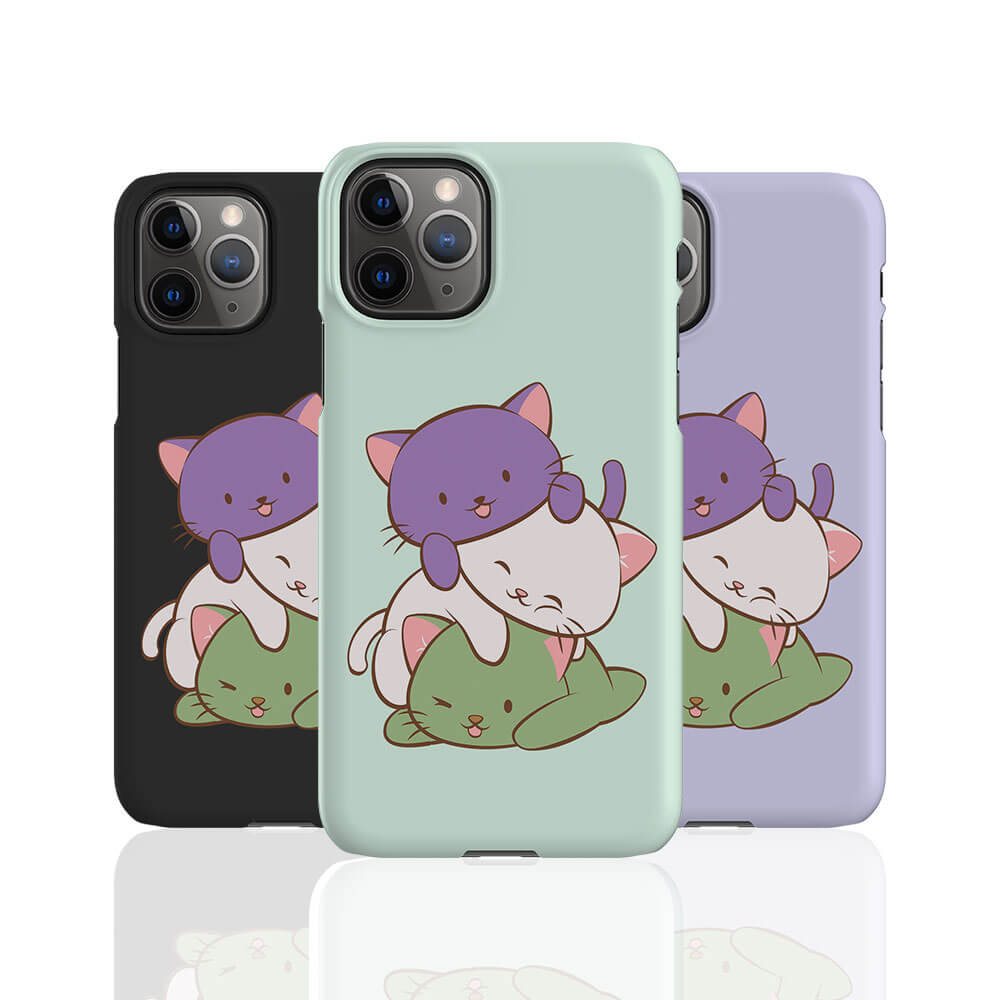 Genderqueer Pride Kawaii Cat Phone Case - Mint, purple, black