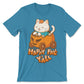 Happy Fall Y'all Halloween Pumpkin Cat Kawaii T-Shirt - Aqua