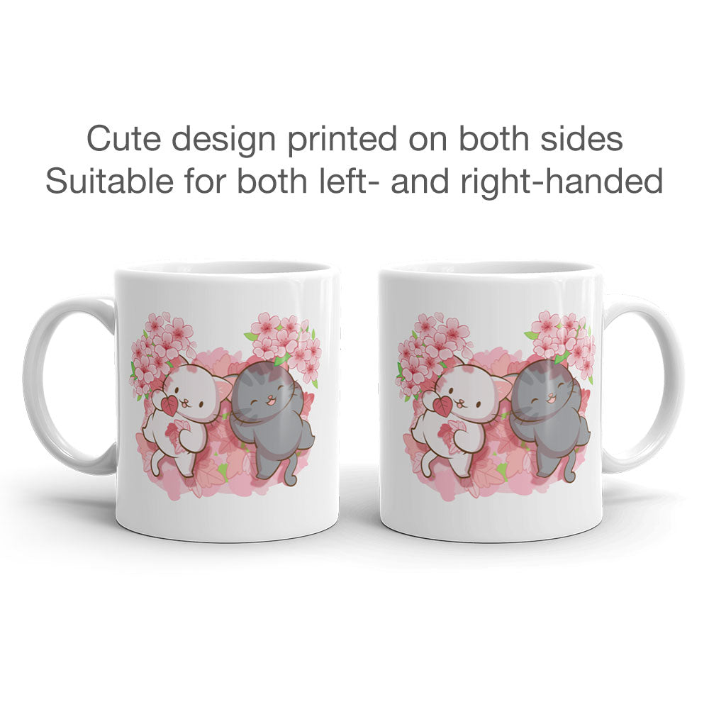 Japanese Sakura and Kawaii Cats Cute Coffee Mug printed on both sides