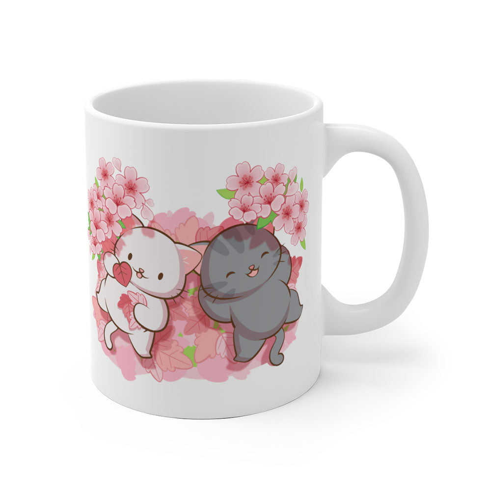 Japanese Sakura and Kawaii Cats Cute Coffee Mug - 11oz white