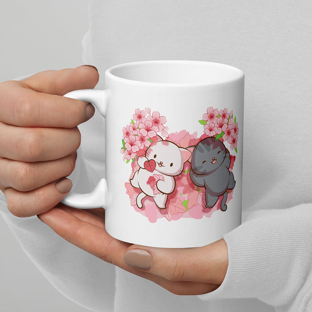 Japanese Sakura and Kawaii Cats Cute Coffee Mug for Spring