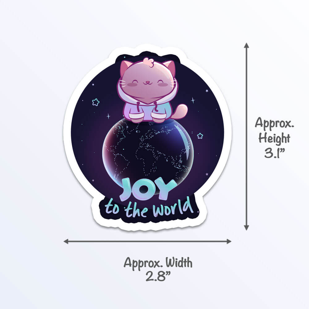 Joy to the World Cute Cat Kawaii Sticker measurements
