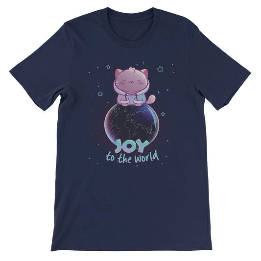 Joy to the World Kawaii Cat T-shirt - navy