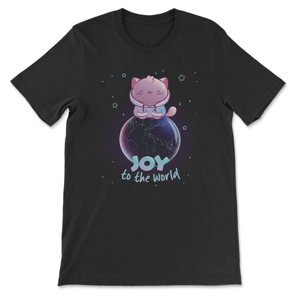 Joy to the World Kawaii Cat T-shirt black