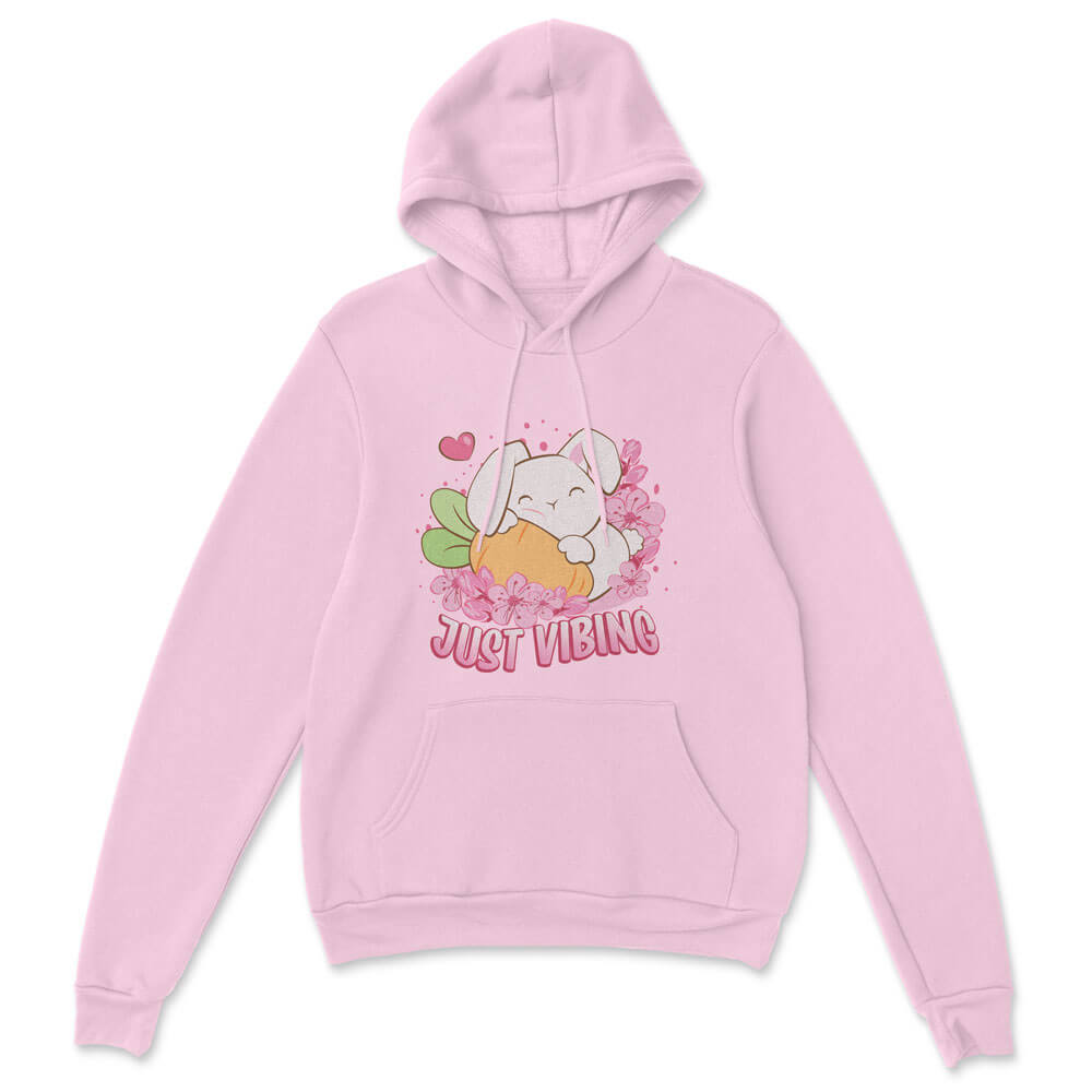 Just Vibing Cute Bunny Kawaii Hoodie - Pink