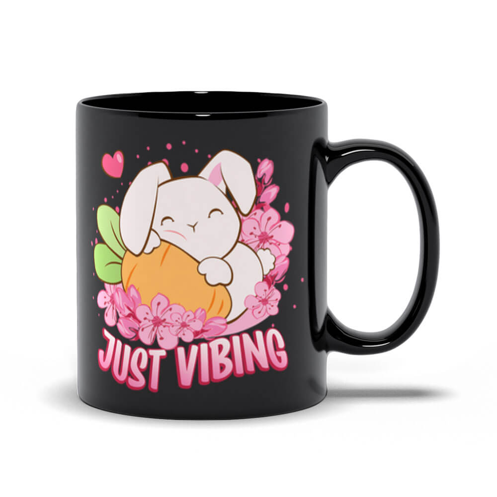 Just Vibing Year of Rabbit Kawaii Coffee Mug black, 11 oz