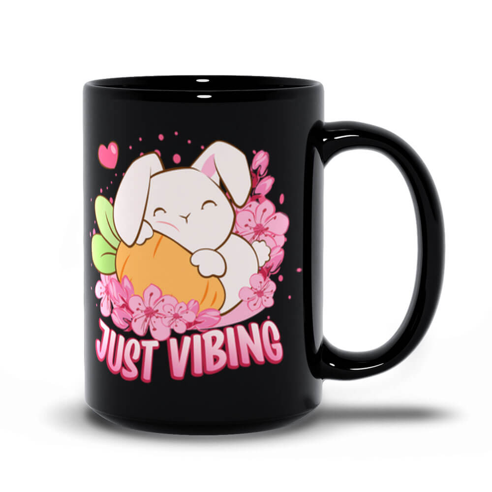 Just Vibing Year of Rabbit Kawaii Coffee Mug black 15 oz