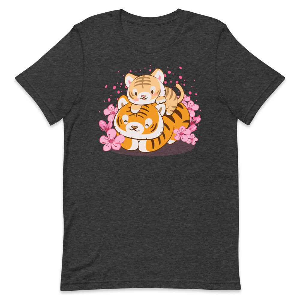 Kawaii Baby Tiger and Mommy Year of Tiger Shirt - Dark Grey Heather