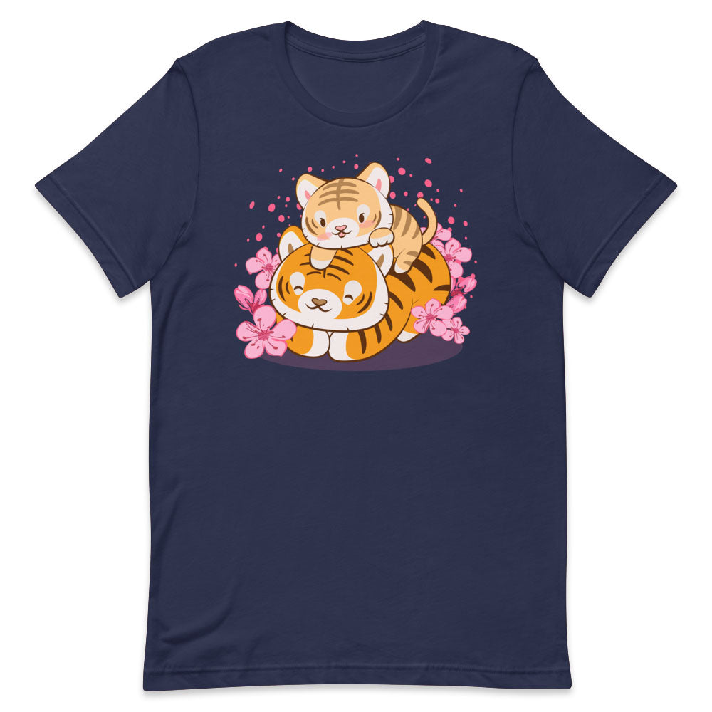 Kawaii Baby Tiger and Mommy Year of Tiger Shirt - Navy