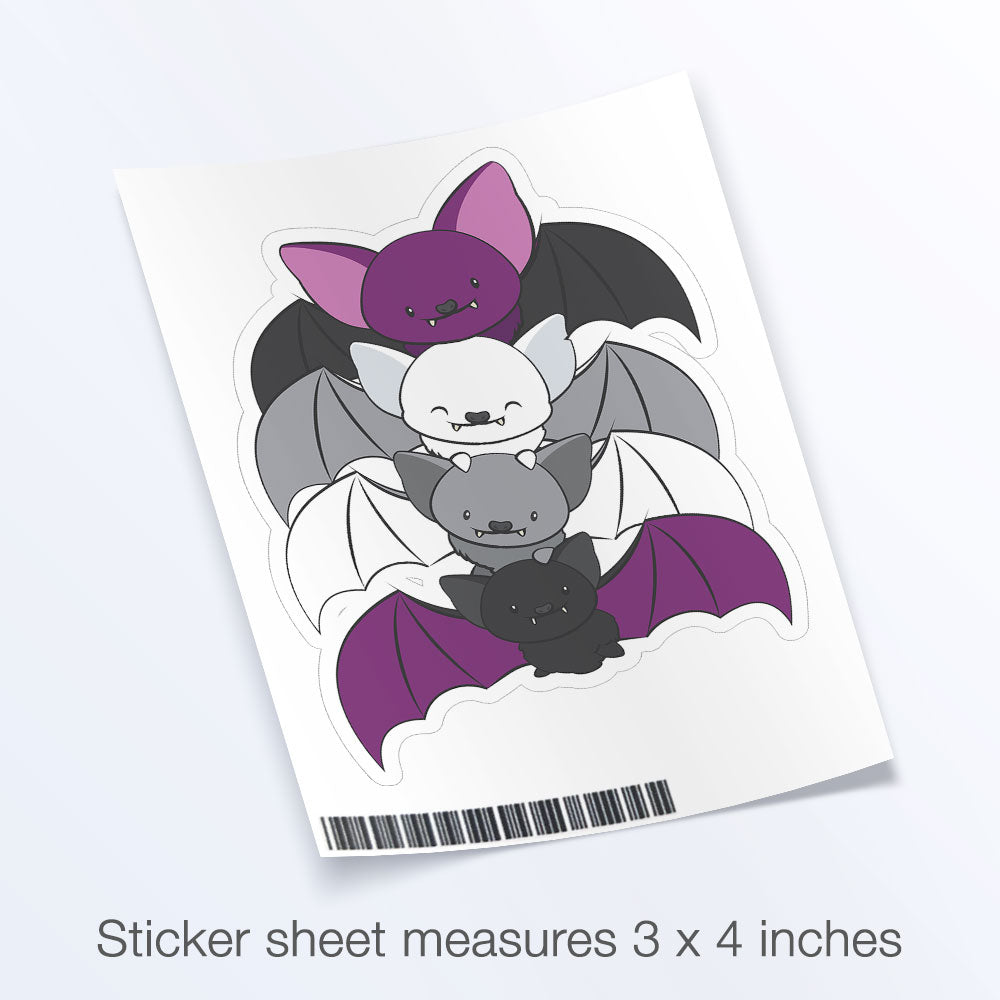 Kawaii Bats Aegosexual Pride Sticker Sheet measures 3 x 4 inches