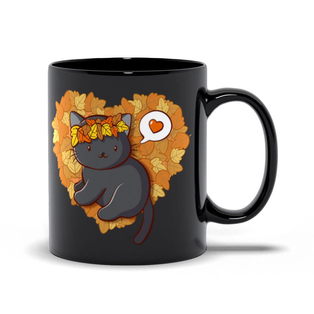 Kawaii Black Cat Fall Coffee Mug - Black 11oz
