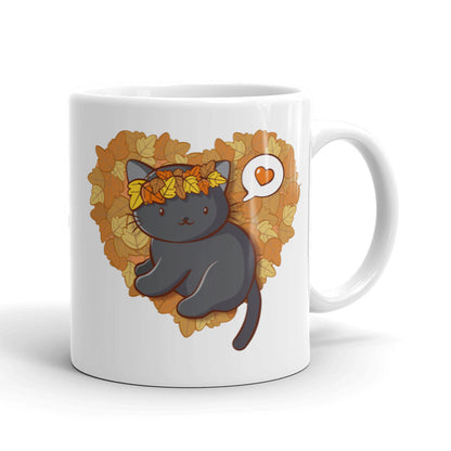 Kawaii Black Cat Fall Coffee Mug - White 11oz