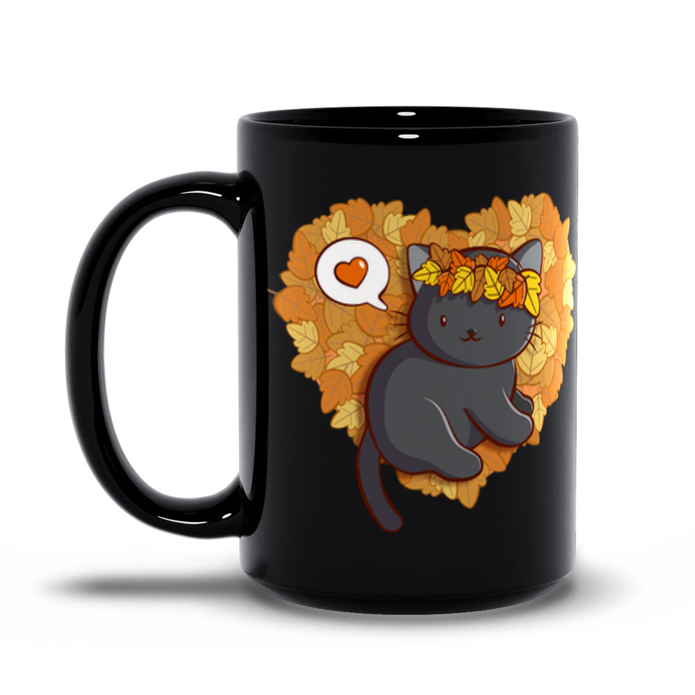 Kawaii Black Cat Fall Coffee Mug - Black 15oz