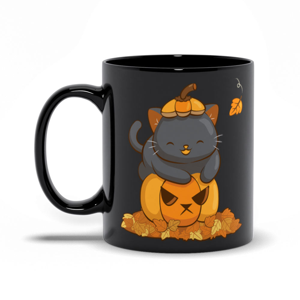 Kawaii Black Cat Pumpkin Cute Fall Mug - Black 11oz