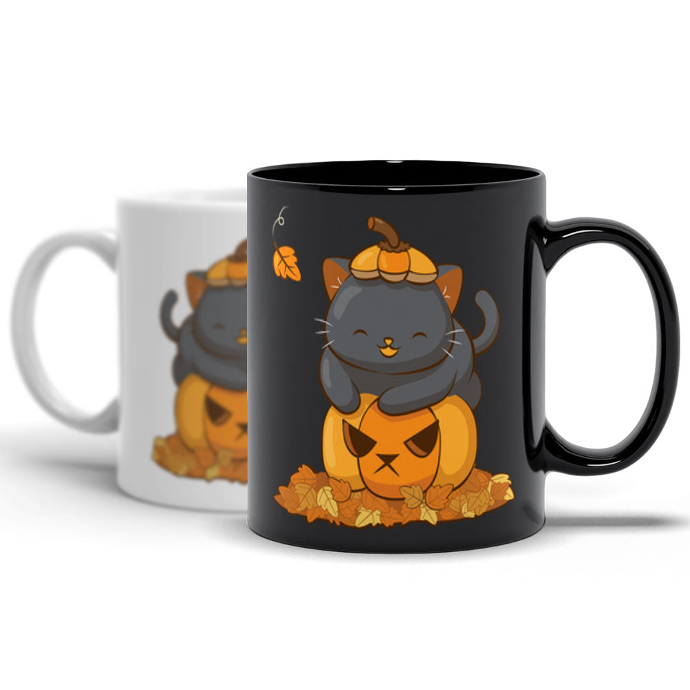 Kawaii Black Cat Pumpkin Cute Fall Mug