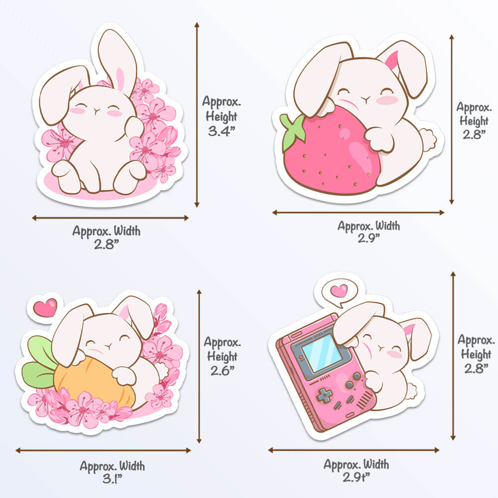 Kawaii Bunnies Year of Rabbit Stickers measurements