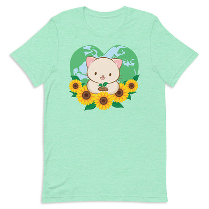 Kawaii Cat Earth Day T-shirt Heather Mint