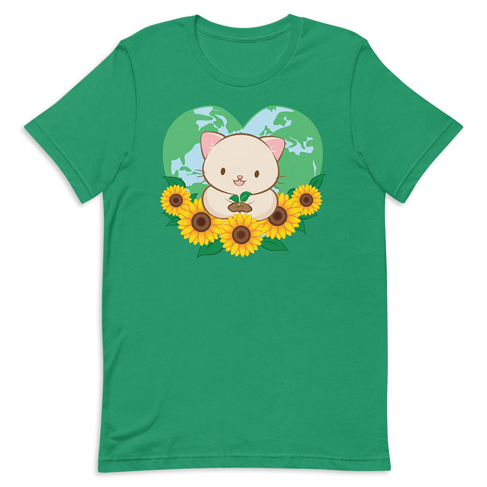 Kawaii Cat Earth Day T-shirt Kelly Green