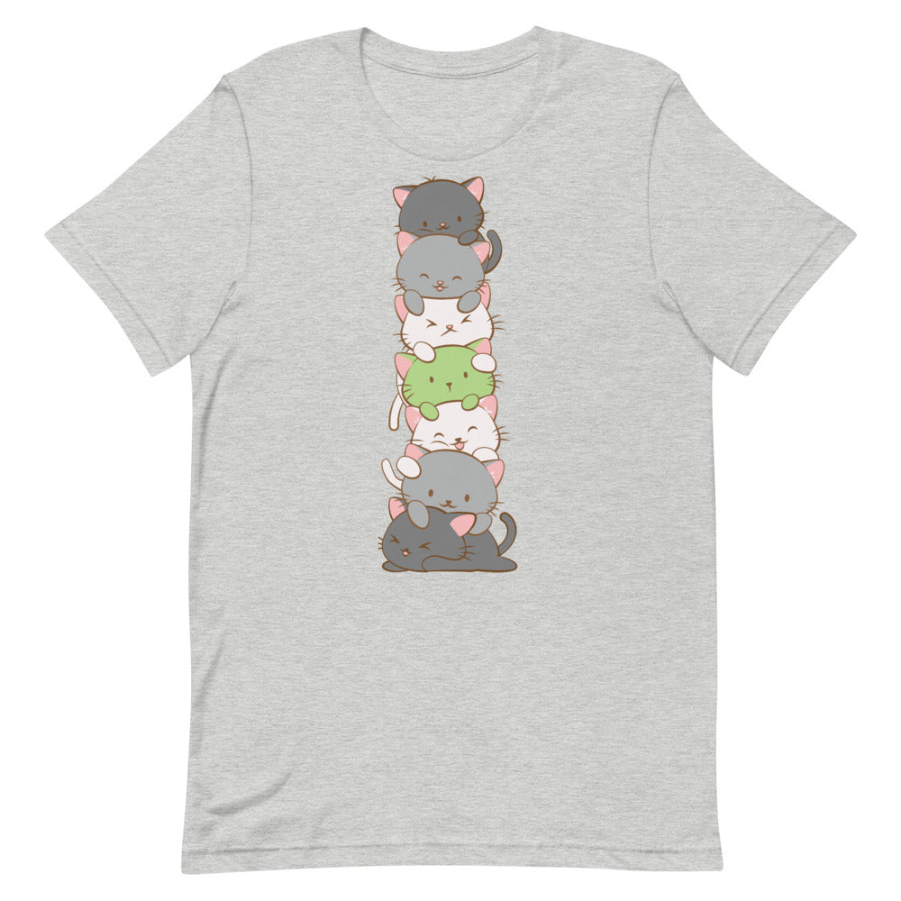 Kawaii Cat Pile Agender Pride T-Shirt S / Athletic Heather