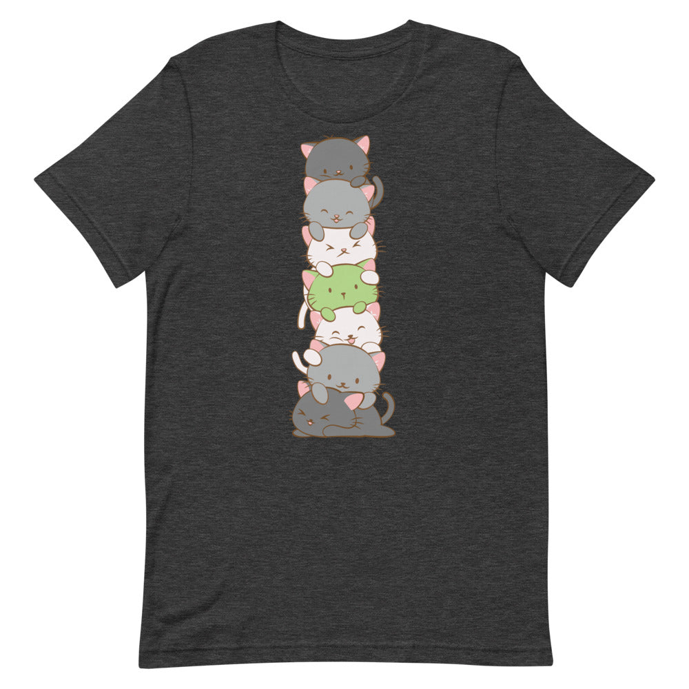 Kawaii Cat Pile Agender Pride T-Shirt S / Dark Grey Heather